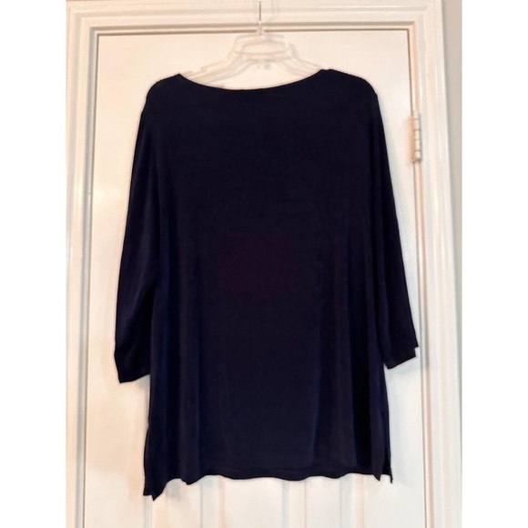 Chicos Top Womens Navy Blue Studded Knit 3/4 Sleeve Gold Studs Edgy Chic - Picture 6 of 6